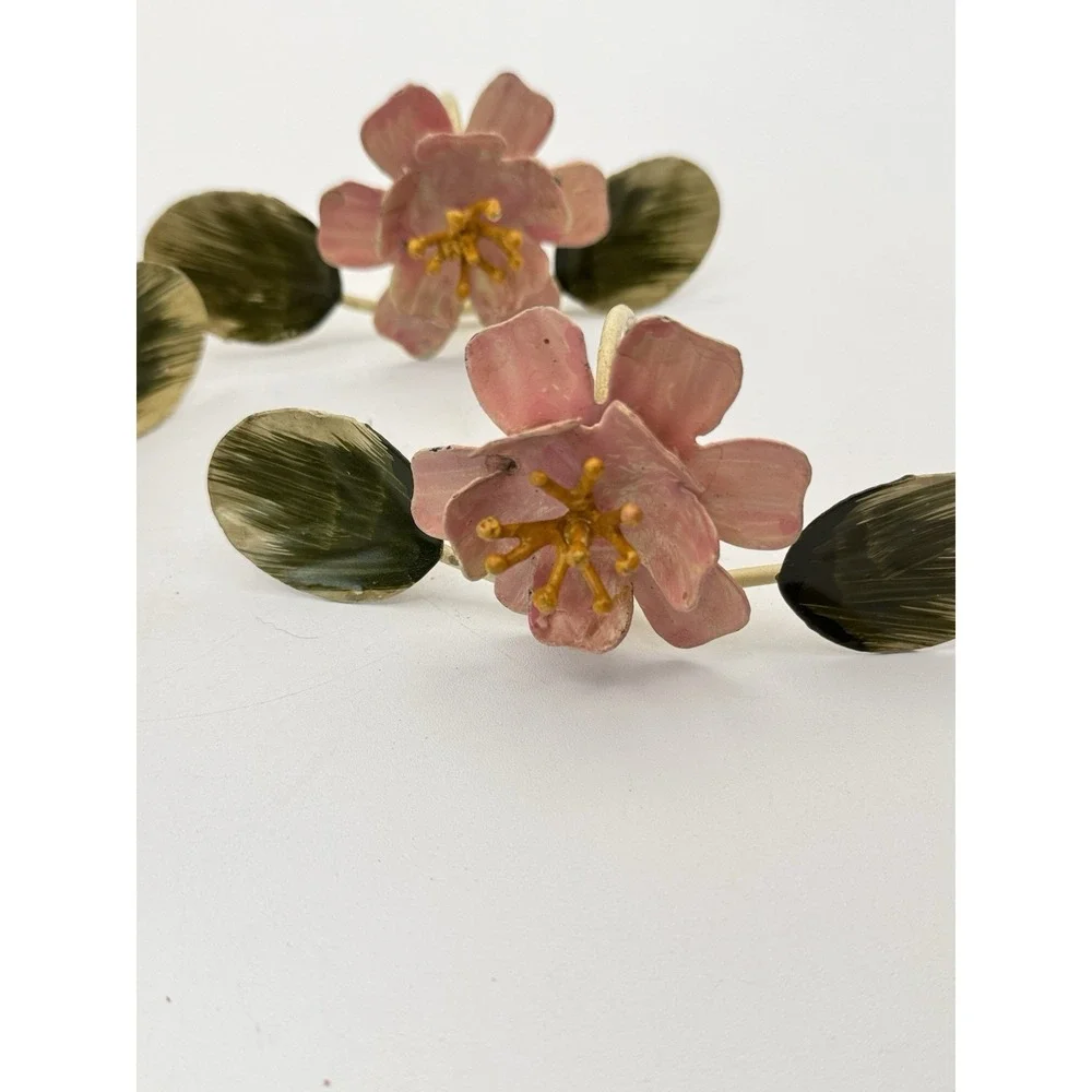 Vtg Handpainted Toleware Floral Napkin Rings Set Of 4 Cottage Core Shabby #5615